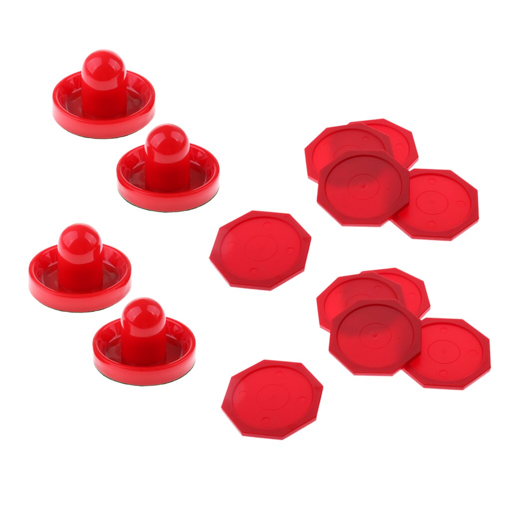 4 Pieces Air Hockey Felt Pushers Paddles + 10 Pieces Octagon Pucks Red