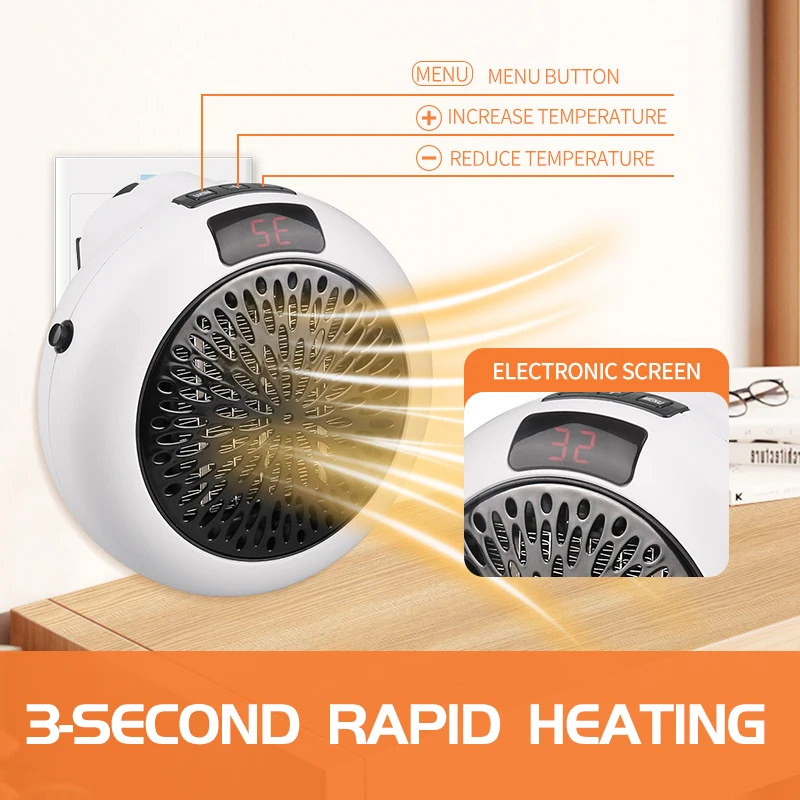 Riscaldatore d'ambiente portatile domestico plug-in riscaldatore d'aria elettrico senza fili 2S riscaldamento rapido ventilatore caldo desktop per il bagno domestico invernale