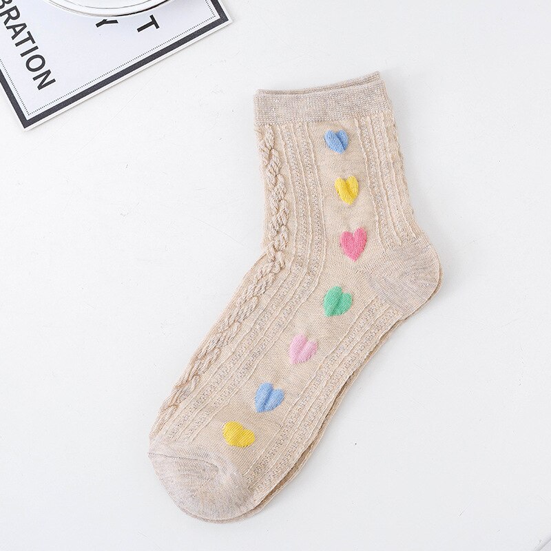 1 par de novas meias de coração bonito feminino curto kawaii listrado estudante meias cor sólida vermelho coração meias esportivas socks socks socks socks: kaqi-love-zhong