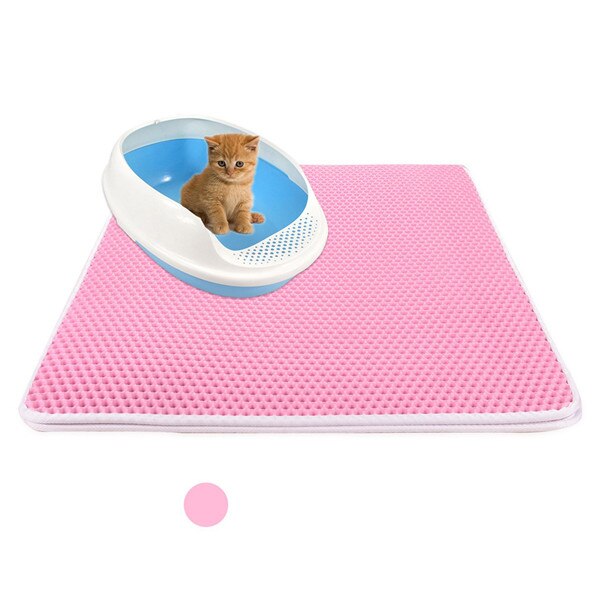 1pcs Double-Layer Waterproof Cat Litter Mat High Elasticity Foldable Honeycomb Sifting Sanitary Pet Cats Litter Trapper Pad *D: Pink