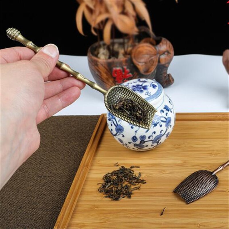 Mini cucharas de té Retro de cobre, cuchara de sal y azúcar de , accesorios de té chinos Kongfu, vajilla