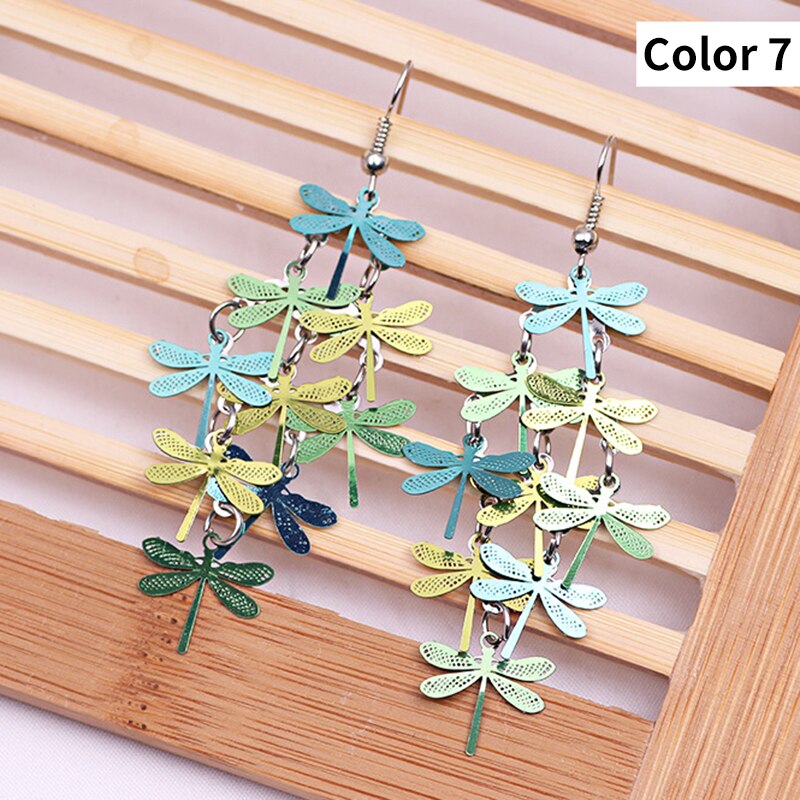 Colorful Dragonfly Earrings Bohemia Style Mix Color Long Dangle Earrings for Women Jewellery: Color 7 Mix Green