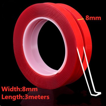 Transparante Magic Nano-Tape Wasbare Herbruikbare Dubbelzijdig Plakband Nano Traceless Sticker Verwijderbare Universele Schijven Lijm: red 8mm 3M