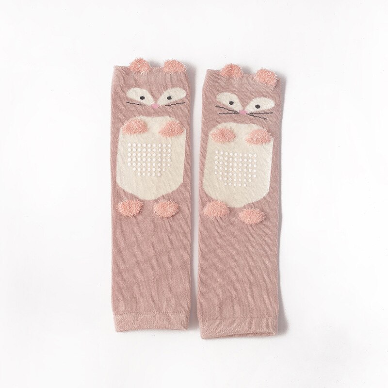 Joelheiras de raposa com desenhos, meias de joelho fofas para meninos e meninas engatinhando, outono e inverno, antiderrapantes e protetor de segurança para crianças: pink
