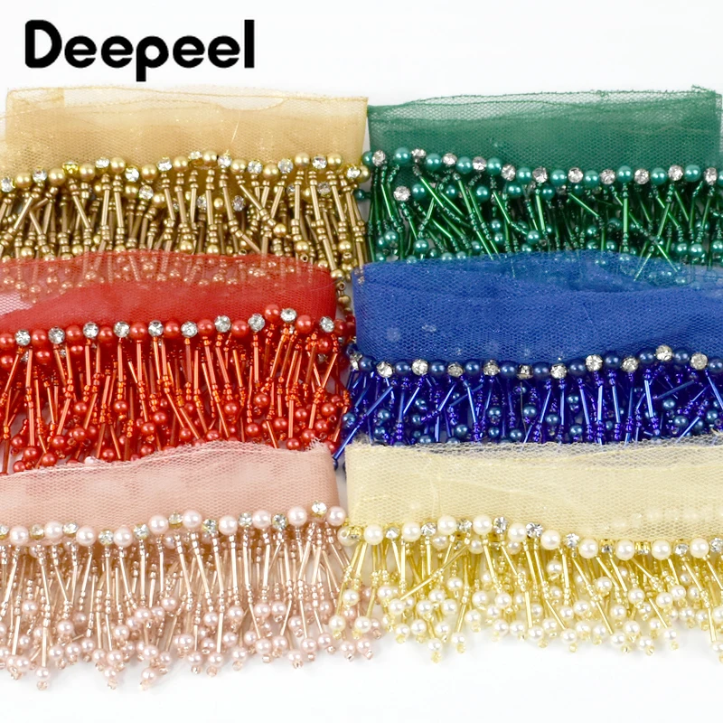 1-5Yards Deepeel 5cm Beaded Trim Sequins Tassels Fringe Sewing Latin Dance Dress Clothes Lace Decorative Trimmings Accessories
