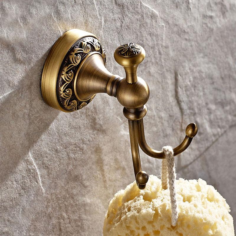 TT Antike soild messing carving bad zubehör bronze runde basis wand montieren bad hardware set wc pinsel halter: hook 2