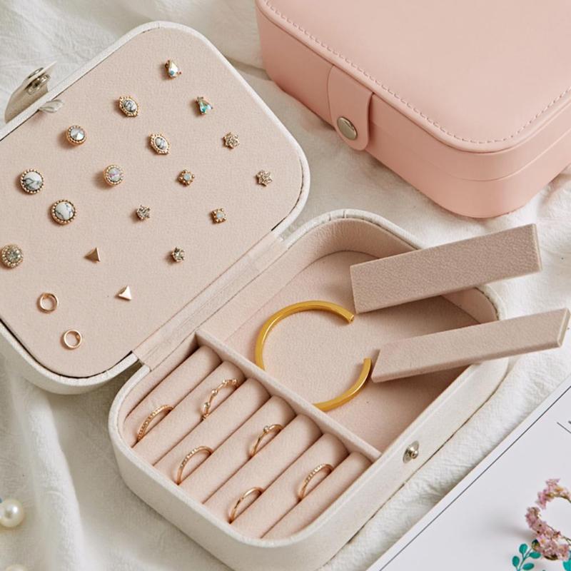 Velvet Jewelry Display Korean Style Earrings Plate Jewelry Box Portable Leather Earrings Ring Multi-function Jewelry Storage Box