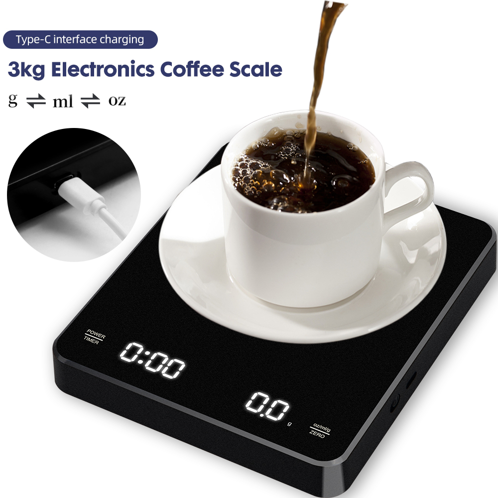 0,1 g/3 kg digitale Kaffeewaage mit Timer, LED-Bildschirm, Espresso-USB-Wiege, hochpräzise Messungen in Oz/ml/g, Küchenwaage