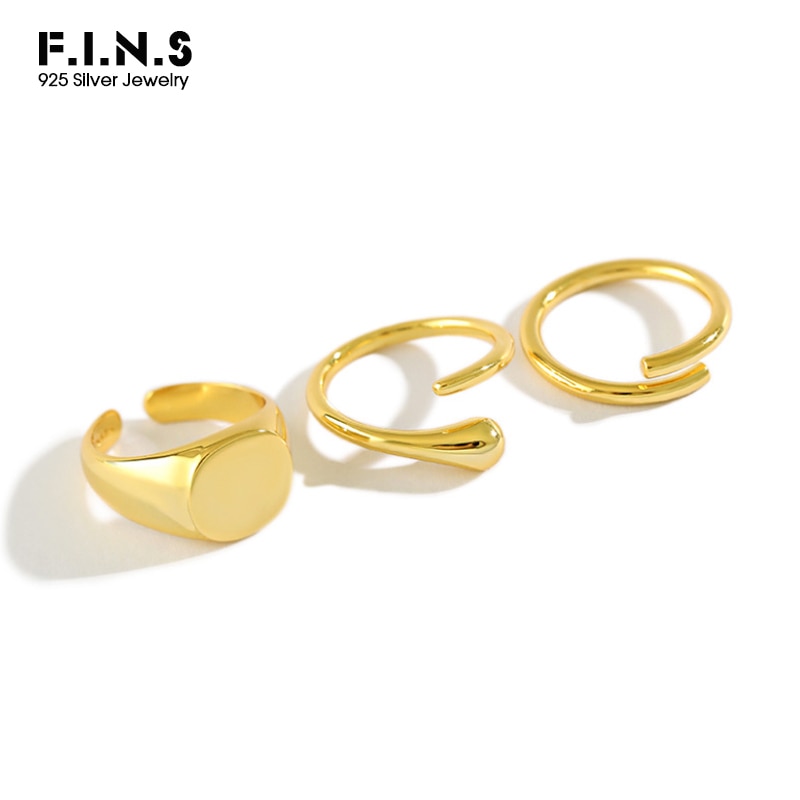 Fin .s 925 sterling sølv ring geometrisk rund flad vanddråbe minimalistisk stabelbar åbning justerbar sølv 925 ring