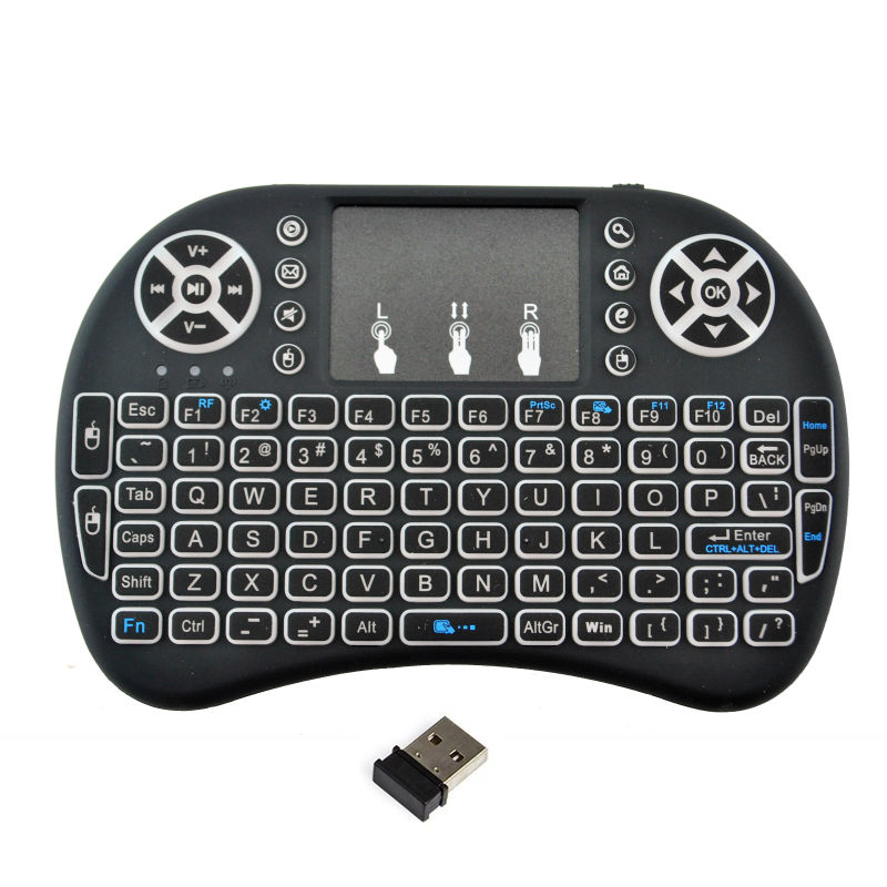 7. Podświetlana angielska rosyjska francuska hiszpańska portugalsko-arabska 2.4G Air Mouse Remote dla Android TV Box PC I8 Mini bezprzewodowa klawiatura