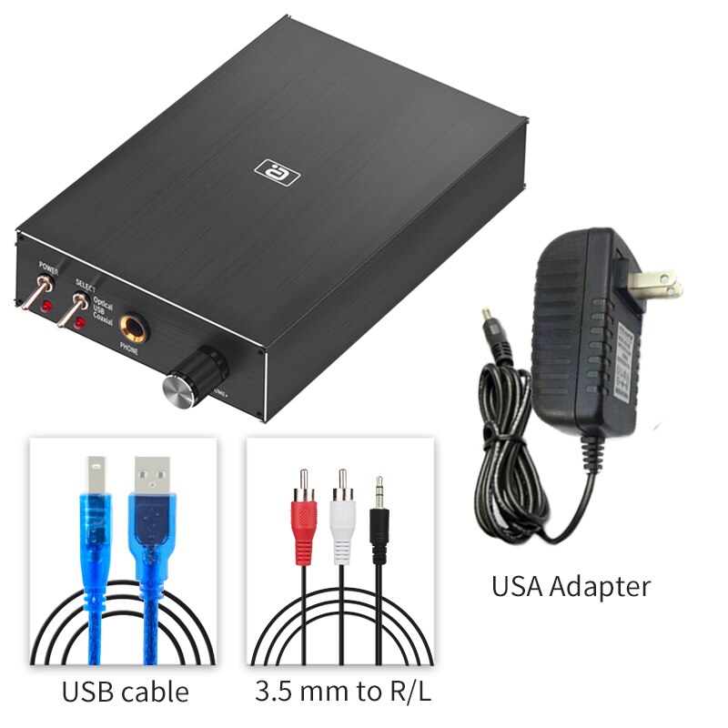 DA580 Mini HiFi Digital Audio Decoder USB DAC Headphone Amplifier 24Bit 96KHz Input USB/Coaxial/Optical to Output RCA Amp12V: DA580 US