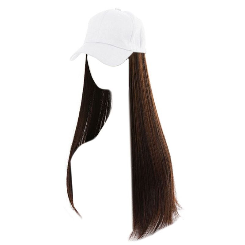 Chapeau de Baseball à perruque pour femmes | Perruque avec Extension de cheveux synthétiques, perruques lisses et longues 40JF: 3