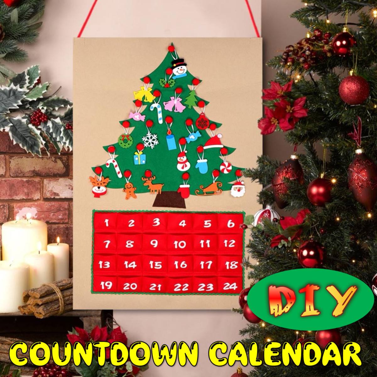 Felt DIY Christmas Tree Advent Calendar Birthday Advent Calendar Fabric Advent Calendar with Pockets Year Decor