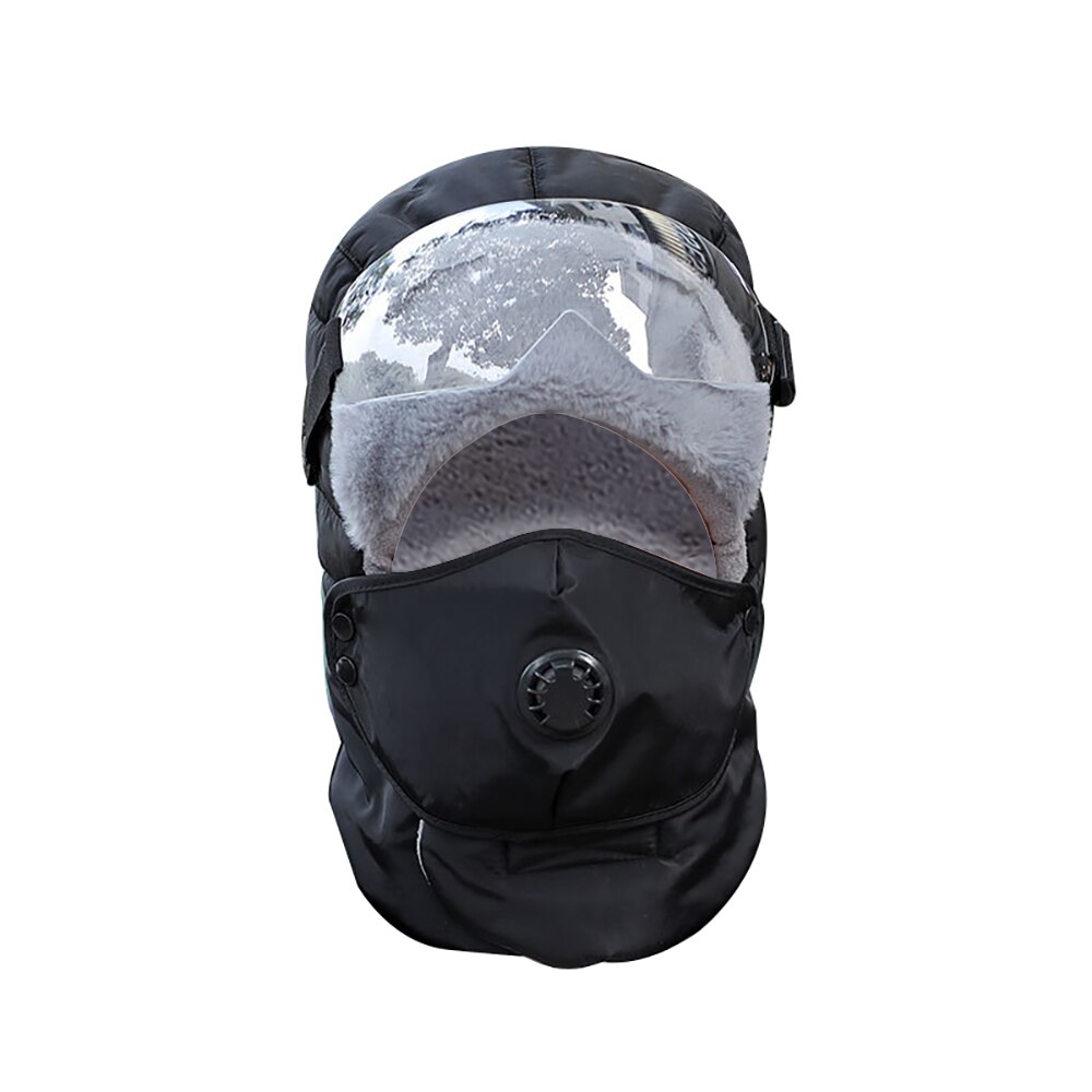 Winter warme muts heren bovenkleding waterdichte capuchon muts met bril bivakmuts originele winddichte zachte ski oor muts: Zwart