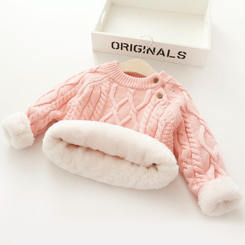 Babyjongens truien trui plus fluwelen dikke warme kinder gebreide jas jas voor peutermeisjes van 0-5 jaar dwq 602: Roze / 4t