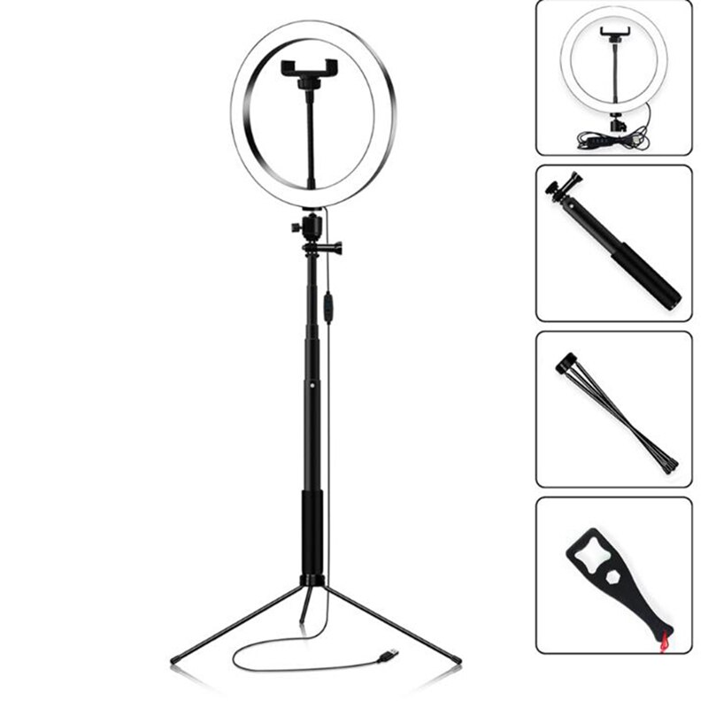 26Cm Photography Led Selfie Lighting Light with Selfie Stand Tripod & Usb Plug Dimmable for Makeup Video Live Studio