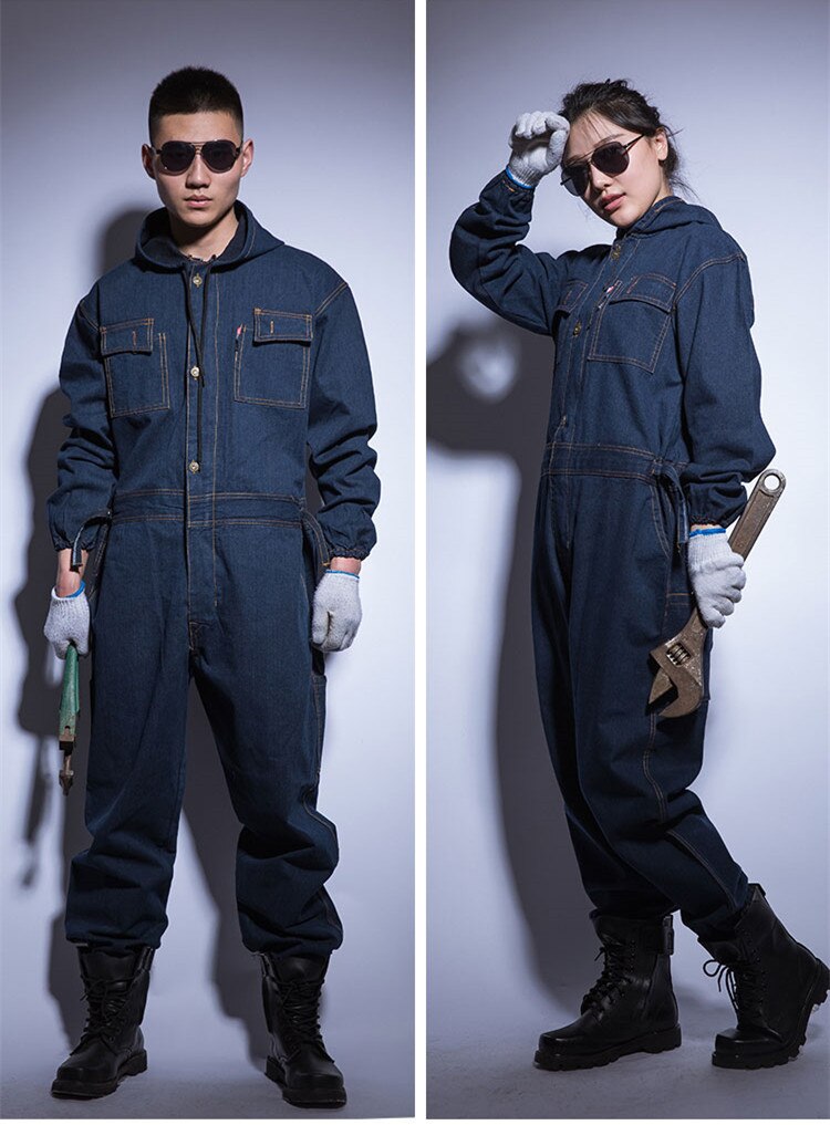 Plus size til 6xl vinter mænd denim arbejdsoveralls mandlige arbejdstøj uniformer tøj hættetrøjer til arbejder reparatør 101303