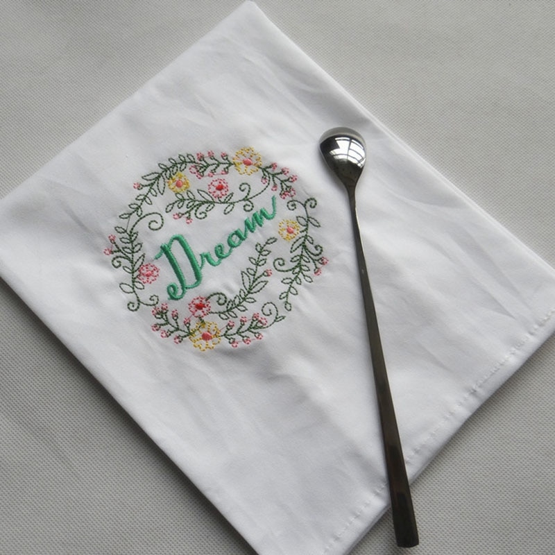 Embroidery Dinner Cloth Napkin Cotton Style Table Linen with Flower Embroidery, Kitchen Tableware Tea Towel for Wedding Party Bi