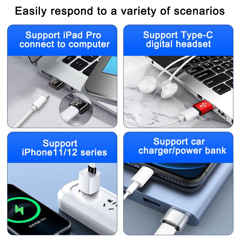 Adattatore da USB a tipo C Convertitore connettore femmina USB 3.1 tipo C Trasferimento dati di ricarica standard per iPhone MacBook