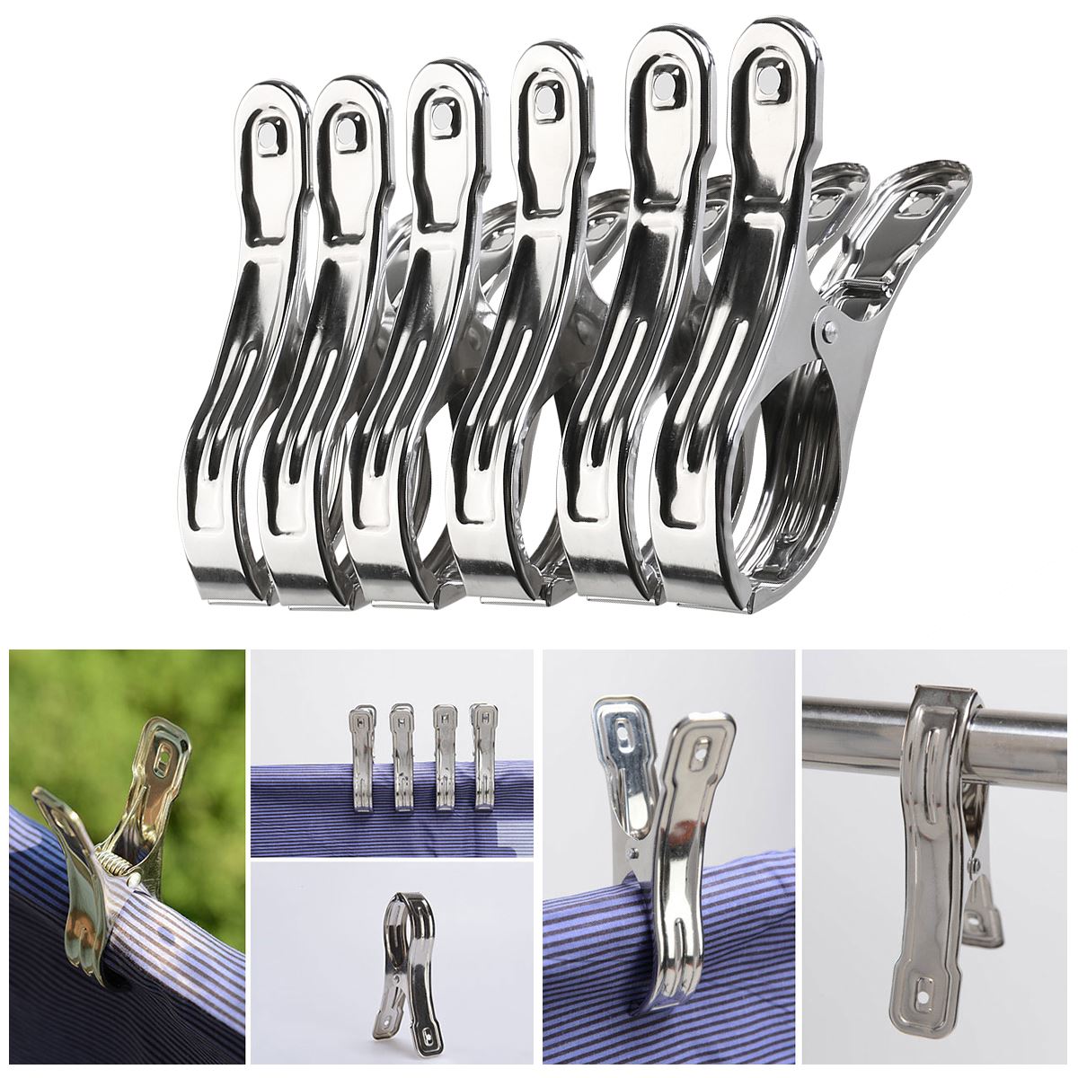 6-delige Handdoekklemmen Kleerhangers Roestvrijstalen Wasclip Winddichte Clips Opknoping Wasknijpers Handdoeken Tang (Willekeurig Patroon)
