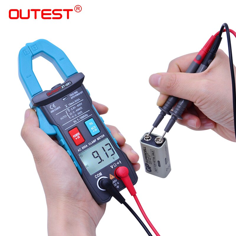 Outest true rms digital clamp meter dc / ac spænding vekselstrøm ampere ncv ohm tester amperemeter multimeter elektriker værktøj