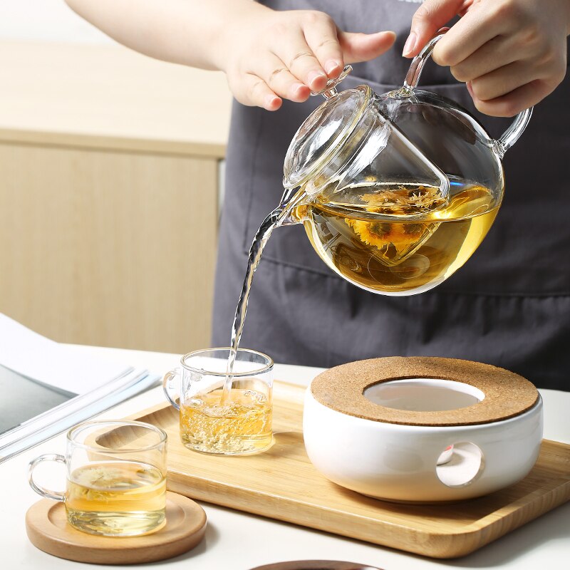 Glass Teapot Infuser Cups Set Good Clear Borosilicate Stovetop Safe Kettle Blooming and Loose Leaf Tea Pots Oneisall