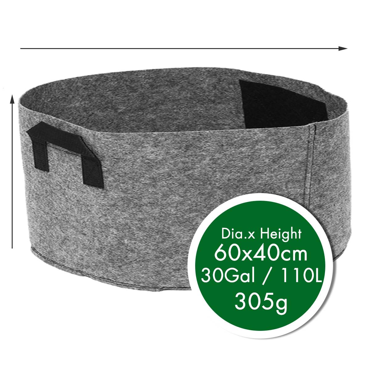 Ikke-vævet filt 1-30 gallon stof vokseposer åndbare potter planter rod pose container plante smarte potter med håndtag have su: 30 gallon 60 x 40
