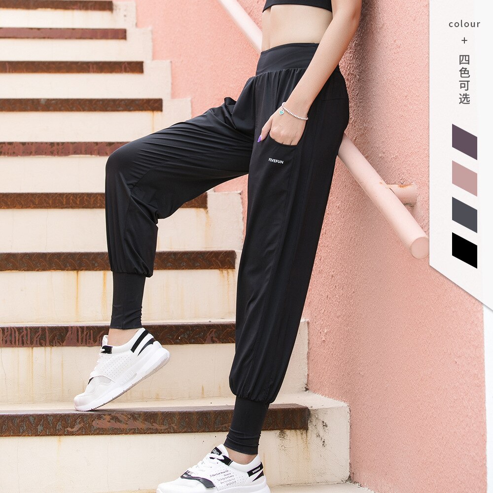 Joggers Women Pants Nylon Lycra Elastic Running Gym Sportswear High Waist With Pockets Loose Comfortable Leggings 3 Colors