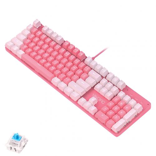 Juegos de teclado y ratón para chica, Teclado mecánico con cable para ordenador de escritorio, color rosa, Punk: Pink White