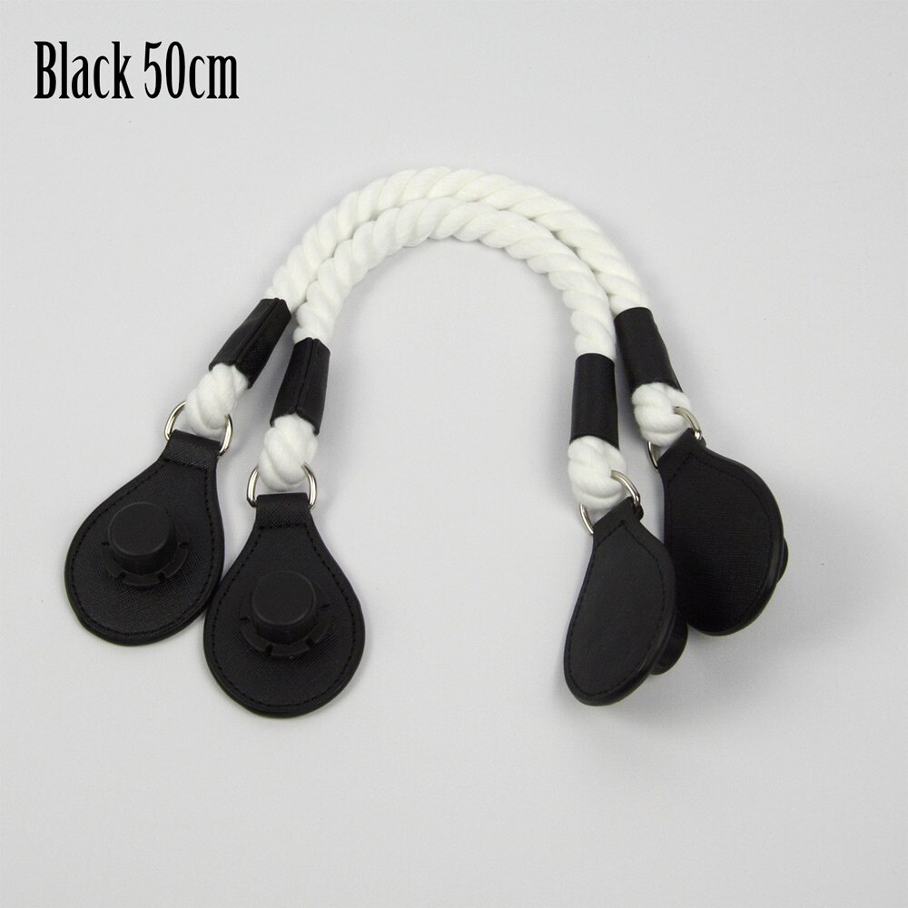 1 paar lange korte zachte witte henneptouw handgrepen met druppels voor o bag obag dames handtas klassieke mini chique stad stedelijke tas: Zwarte korte