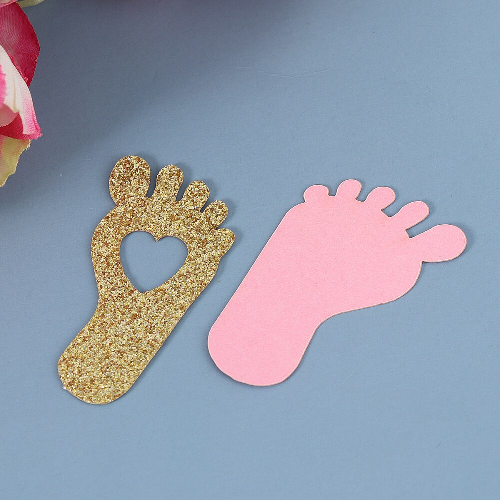 200 Pcs Baby Verjaardag Papier Confetti Leuke Baby Voet Scatters Baby Shower Feestartikelen (Roze + Golden)