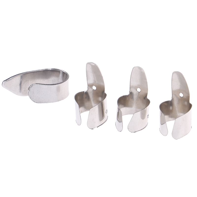 4 stk. rustfri stål guitarplektre med 1 tommelfinger og 3 fingernegle, metal tilbehør til akustisk elektrisk basguitar