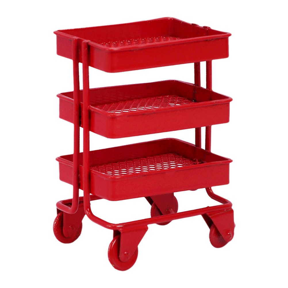 Mini Storage Rack Handcart Kitchen Simulation Items Cart Ornament Mini House Decor: Red