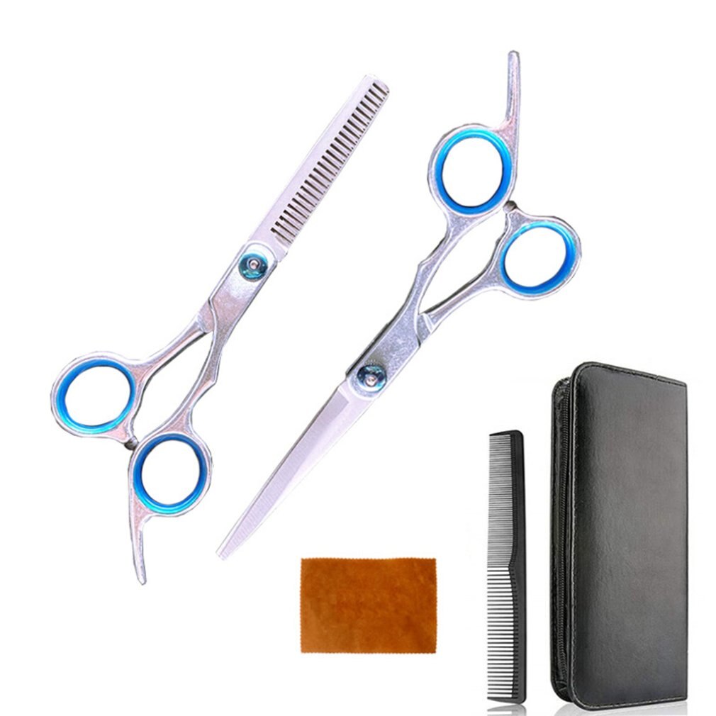 Hairdressing Scissors Set Flat Shears Scissors Thinning Shears Household haircut scissors tooth shear flat shear set: Sky Blue