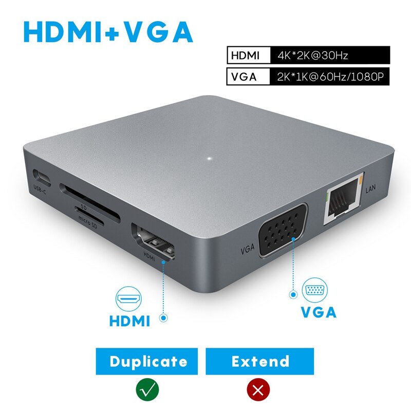 Usb c hub 11- i -1 usb 3.1 dokkingstasjon type c til gigabit  rj45,4k hdmi, vga +100w pd port for pro/air, ipad pro