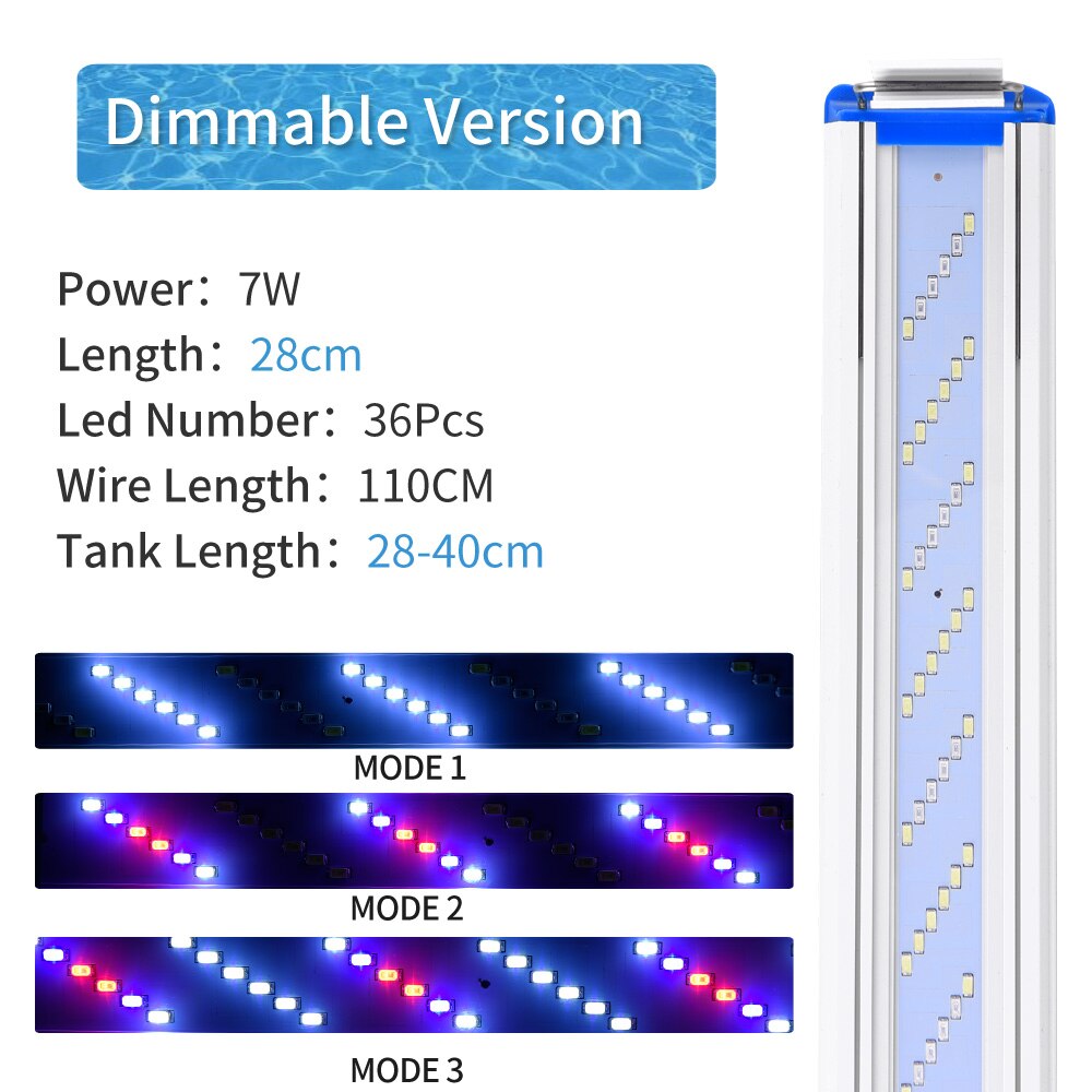 Super Slim LEDs Aquarium Lighting Aquatic Plant Light 18-70CM Extensible Waterproof Clip on Lamp For Fish Tank 220-240V: Dimmable 3 kinds28CM
