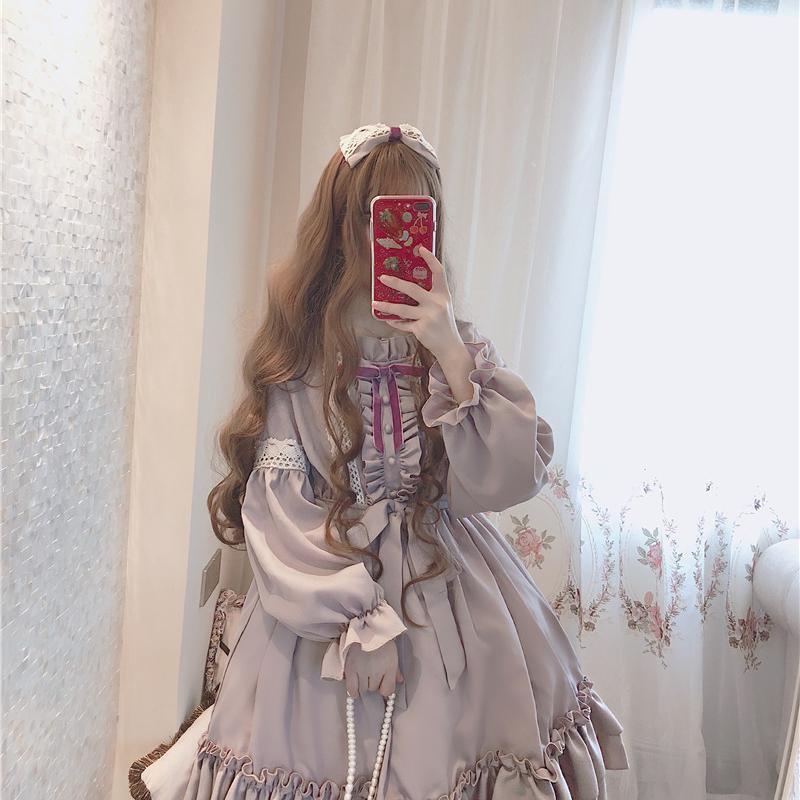 Moda feminina doce lolita lolita roupas kawaii vestido bonito estilo japonês lolita plissado vestido vintage manga sopro doce lavanda