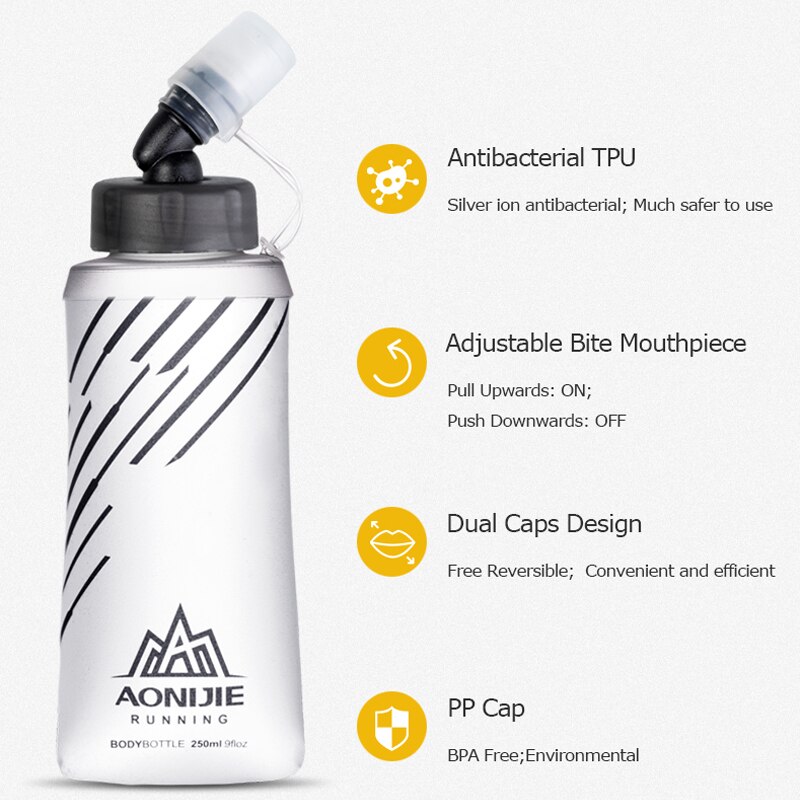 AONIJIE-botella de agua plegable SD21 Frasco blando, 250ml, 420ml, hidratación, vejiga de agua para correr, Maratón, ciclismo, senderismo