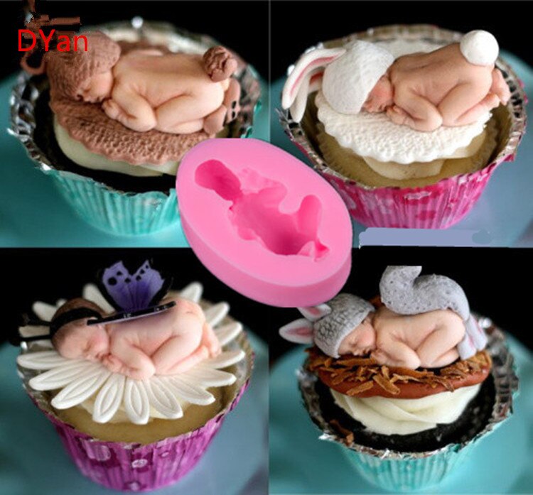 1Pc Diy 3D Leuke Slapende Baby Siliconen Cakevorm 3D Sugarcraft Fondant Zeep Mal Bruiloft Taart Decoratie Gereedschappen