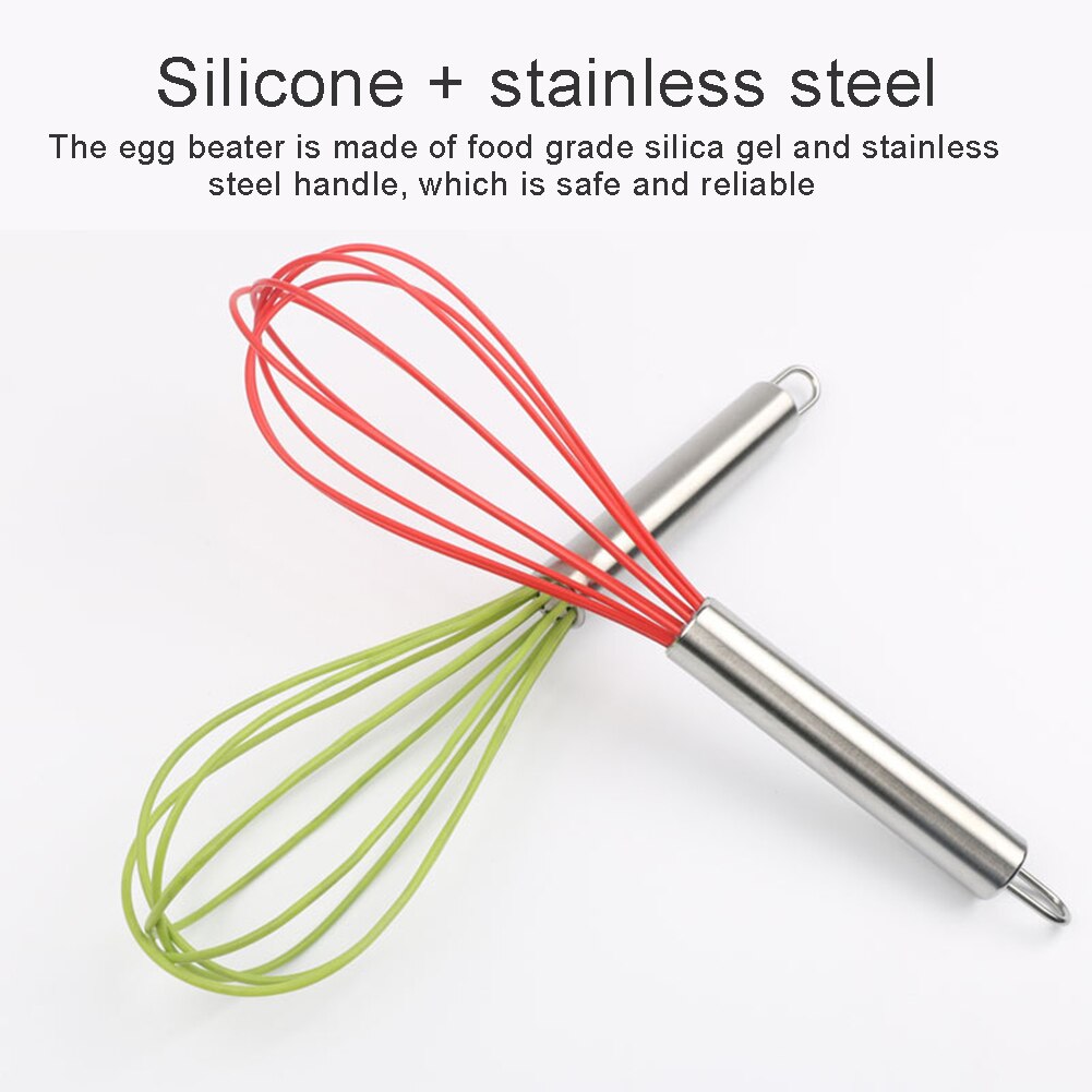 Batidor de silicona, utensilios de cocina batidor de huevos con mango de acero inoxidable para mezclar, batir y agitar Manual