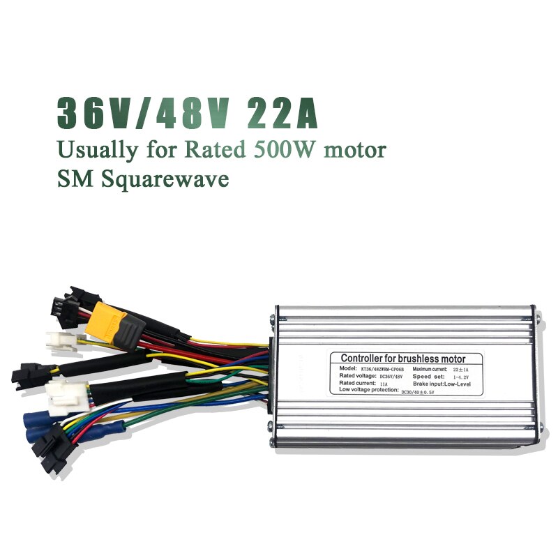 KT-controlador de Motor para bicicleta eléctrica, 36V, 48V, 350W, 500W, 750W, 22A, LCD, con función de luz: SM  Squarewave