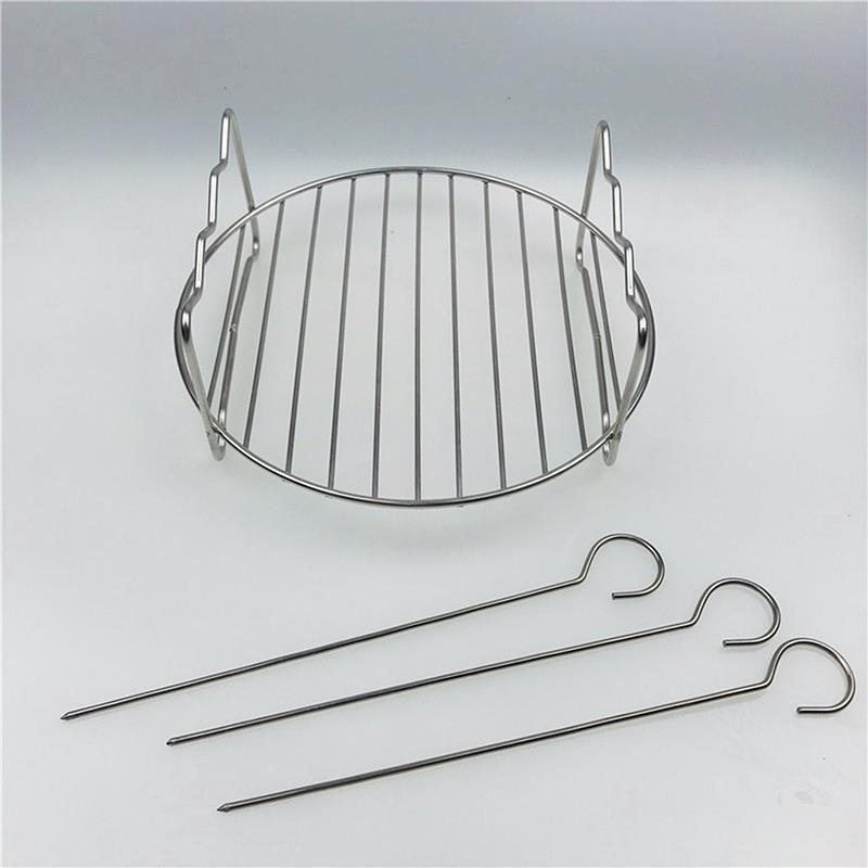 Rvs Airfryer Double Layer Rack Veelzijdige Ronde Roosteren Rack Grill Rack Met Spiesjes Bakplaat Diy Bbq Tool