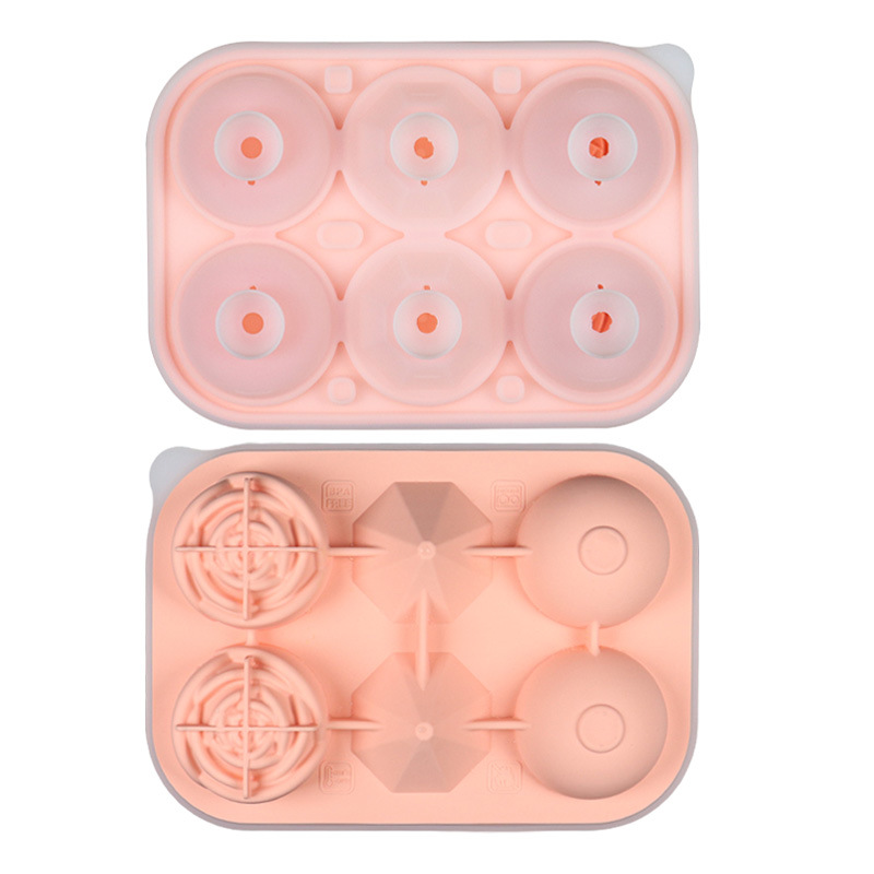 3D Rose Diamond Round Ice Cube Molds 4/6 Grid Ice Cube Tray Flower Shape Silicone Ice Maker Kitchen Bar Utensil Tool Accessorise: Blue