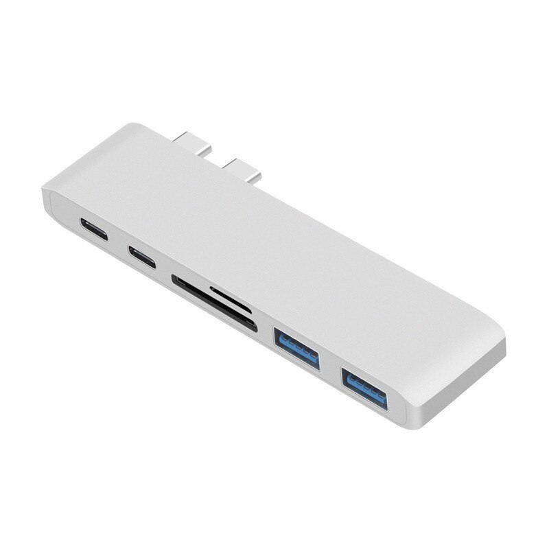 Usb C Hub Type C Thunderbolt 3 Dock 5 In 1 USB-C Adapter Dongle Combo Met Usb 3.0 Poorten Tf slot Micro Sd Card Voor Macbook Pro: 6  in 1 hub silver