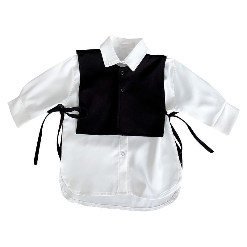 Ensemble chemisier blanc + gilet noir pour filles, vêtements de printemps et d&#39;automne, en coton, manches longues, Style collégien, laçage latéral, chemises pour filles: 2T