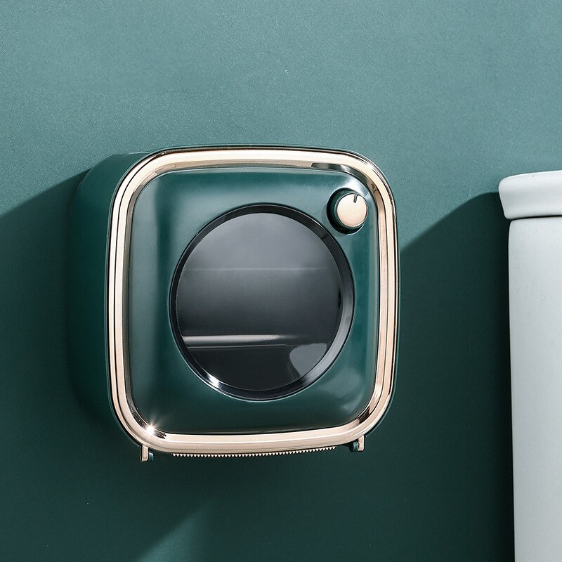Bathroom Paper Holder Waterproof Wall Mounted Toilet Paper Tray Roll Paper Tube Storage Box Punch Free Toilet Tissue Box Shelf: green