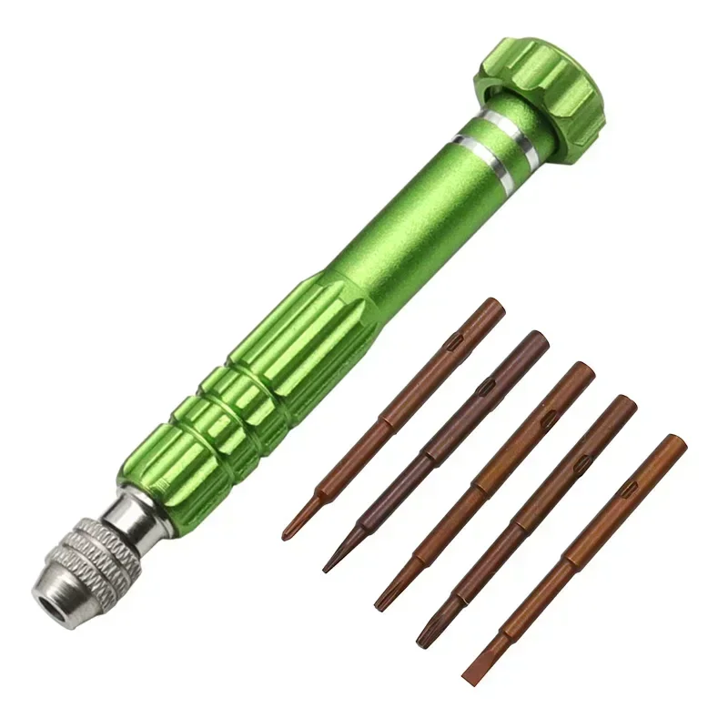 Multifunctionele 5 In 1 Schroevendraaier Horloge Reparatie Tools Set Demontage Schroevendraaier Sleuf Kruis Pruim Bloesem Computerbril: green
