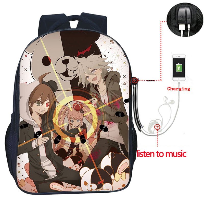 Danganronpa-mochila con carga USB para hombre y mujer, morral escolar de , bolso de viaje a la , mochila bonita para estudiantes: 10