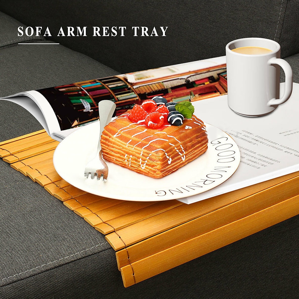 Home Decoratie Voedsel Serveren Couch Placemat Slaapkamer Anti Slip Coaster Opvouwbare Draagbare Natuurlijke Houten Bank Armsteun Lade Flexibele