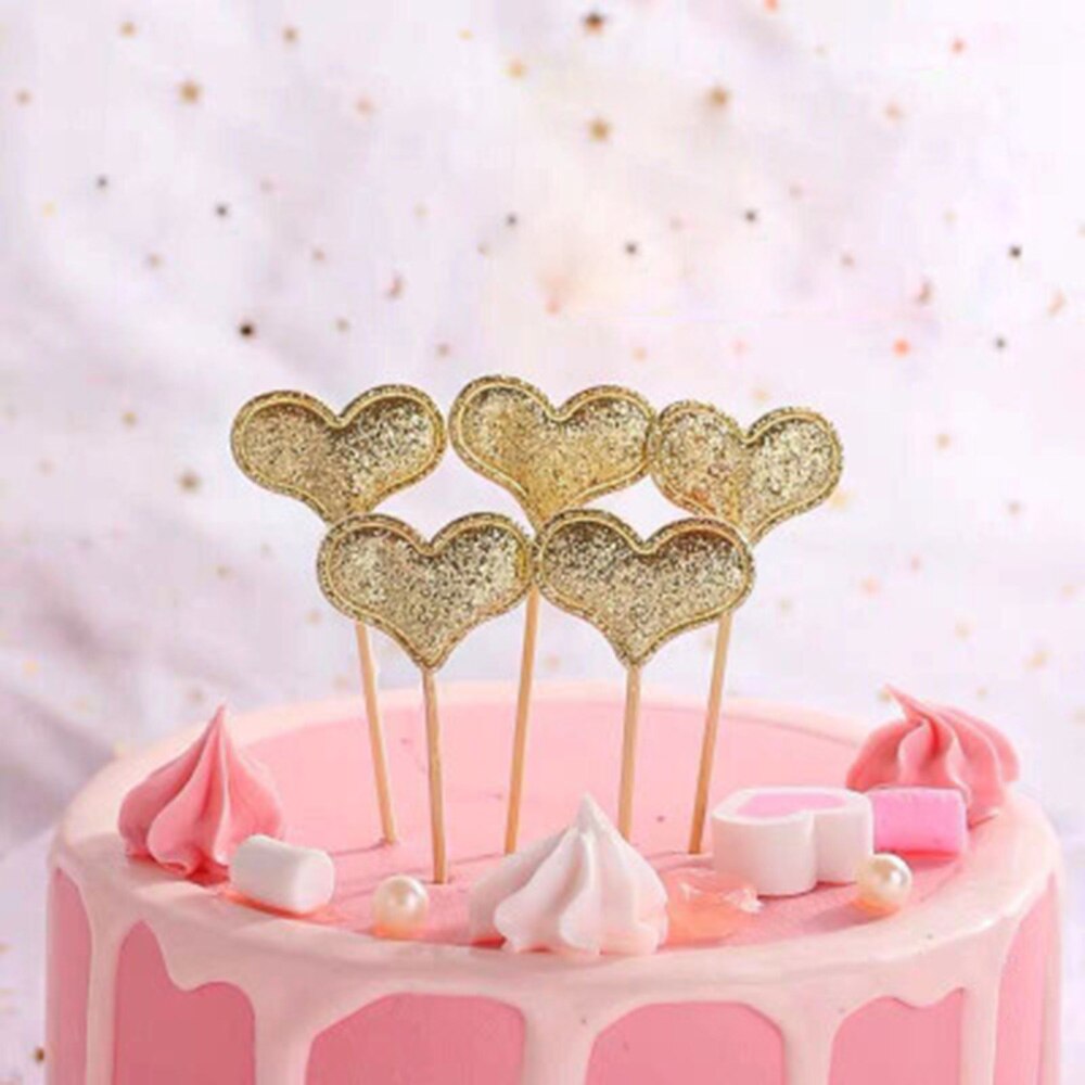 5 pièces réfléchissant paillettes amour pentagramme décoration de gâteau Plugin fête Dessert cuisson Dressing fête de mariage fournitures gâteaux décor: 4